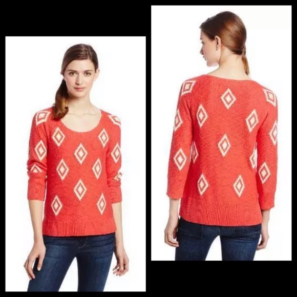 Lucky Brand Sweaters - Lucky Brand Coral Diamond Pattern Knit Boatneck Sweater